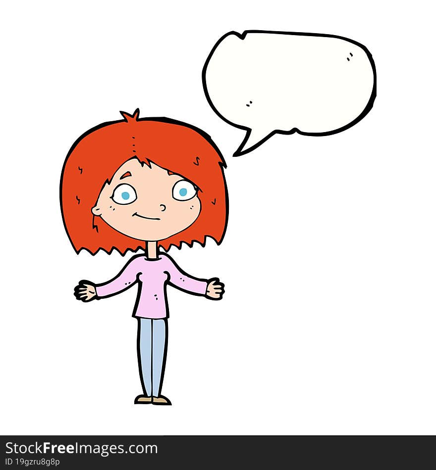 Cartoon Woman Shrugging Shoulders With Speech Bubble