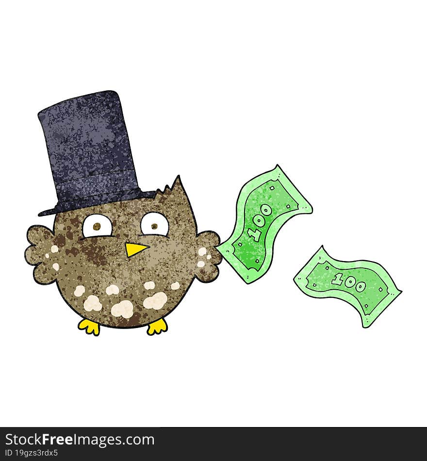 textured cartoon wealthy little owl with top hat