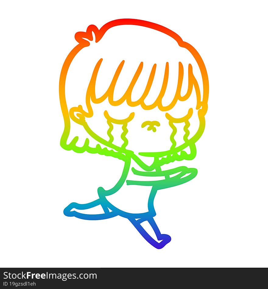 rainbow gradient line drawing of a cartoon woman crying