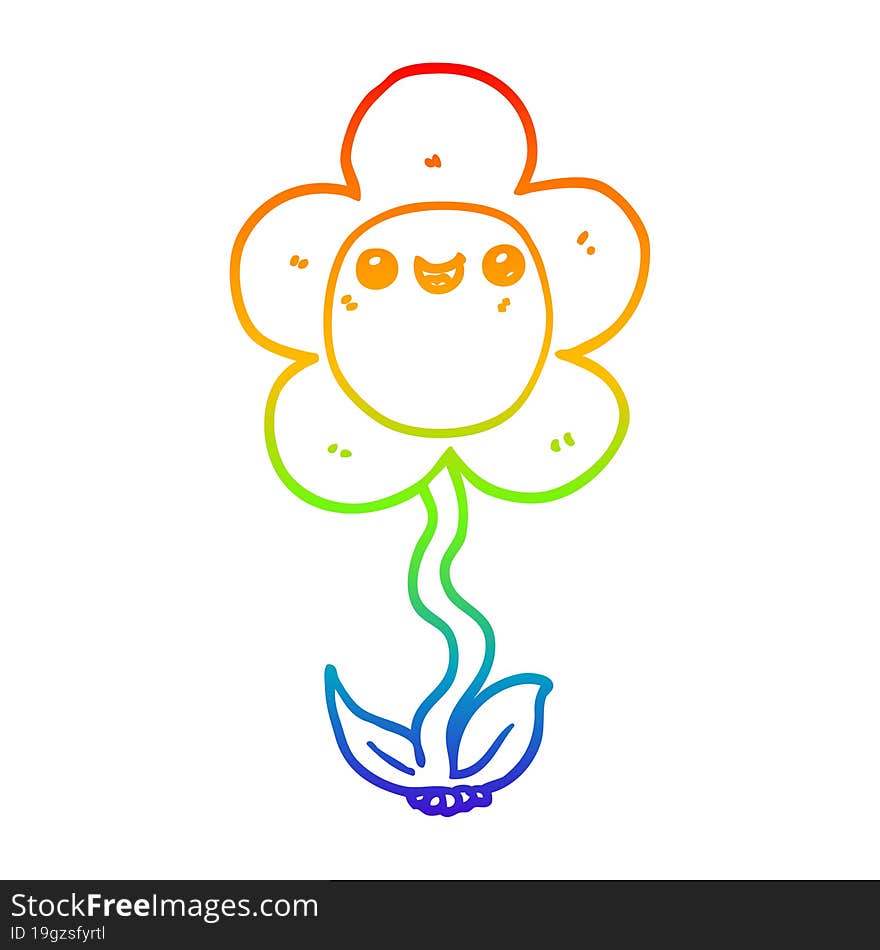 rainbow gradient line drawing cartoon flower