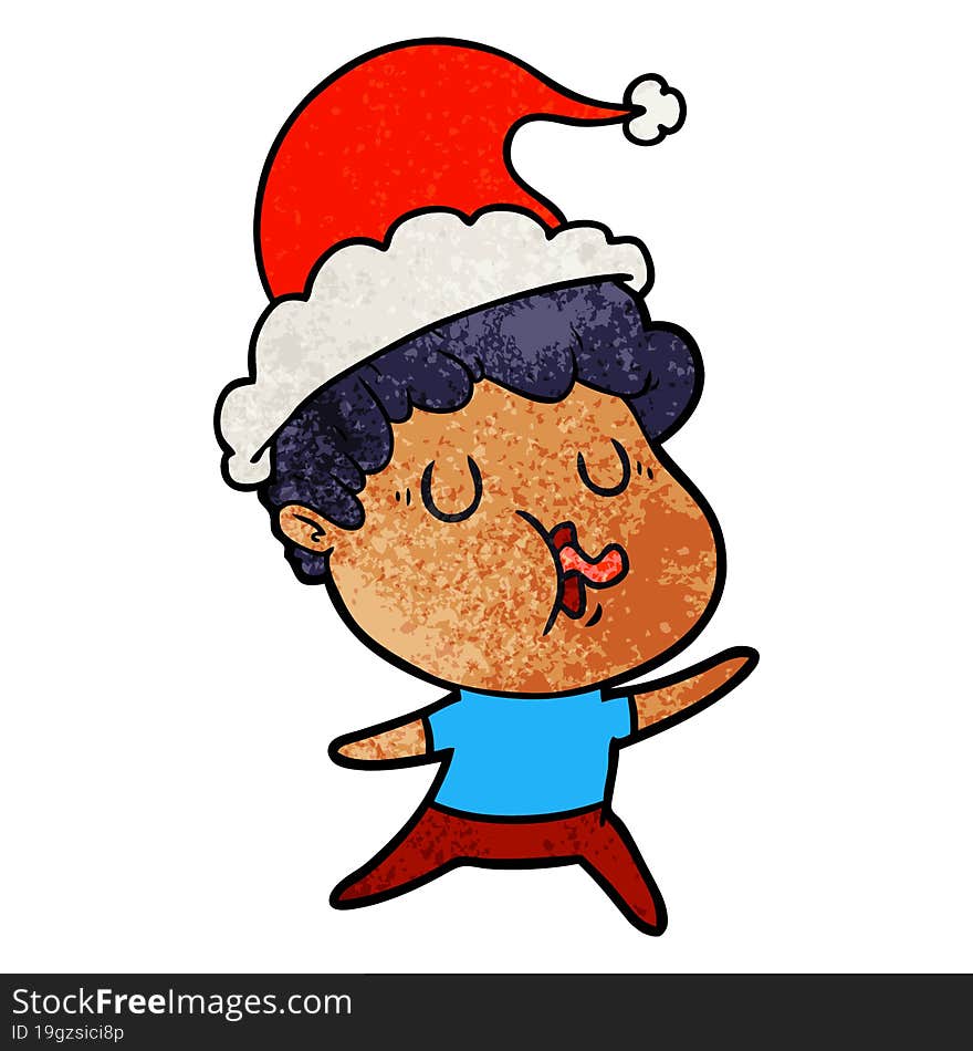 textured cartoon of a man singing wearing santa hat