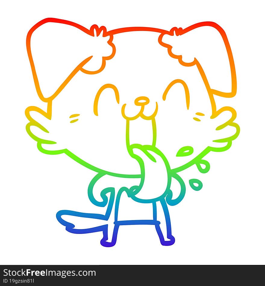 rainbow gradient line drawing of a cartoon panting dog