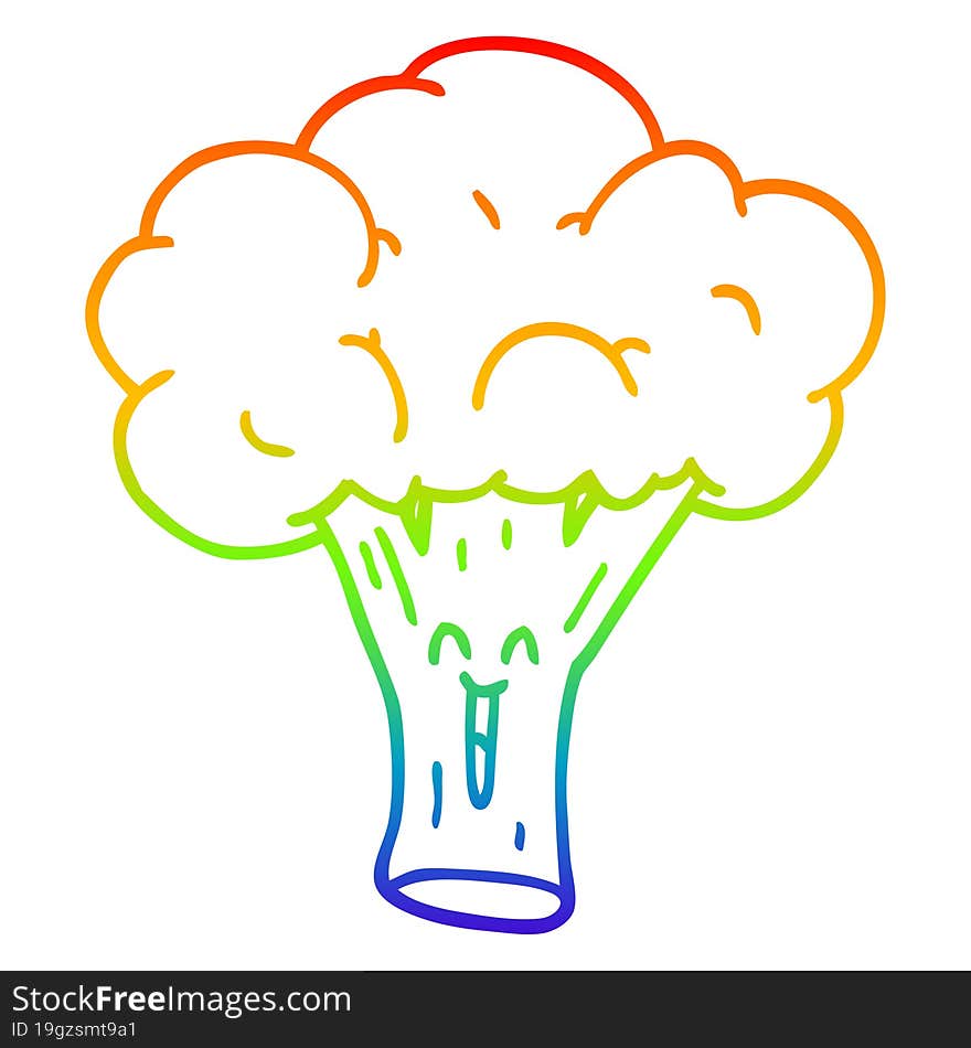 rainbow gradient line drawing of a cartoon broccoli