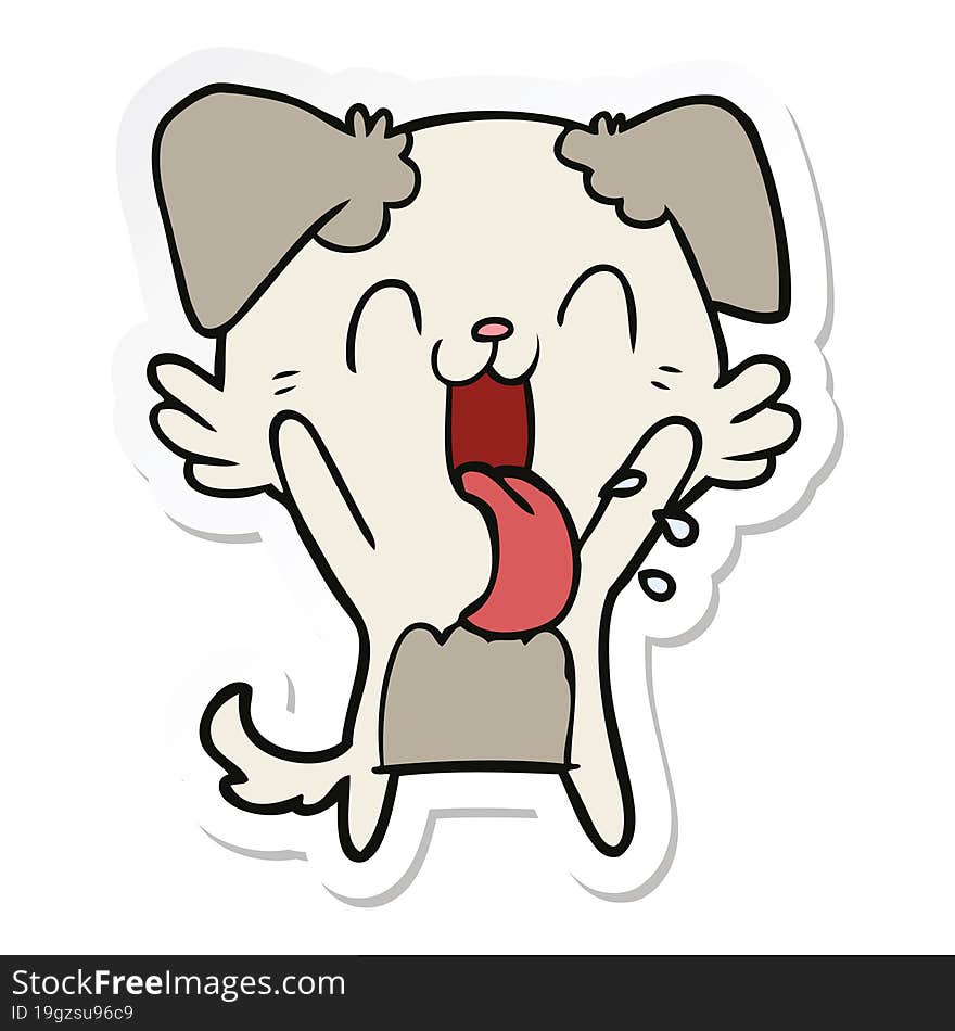 Sticker Of A Cartoon Panting Dog Waving