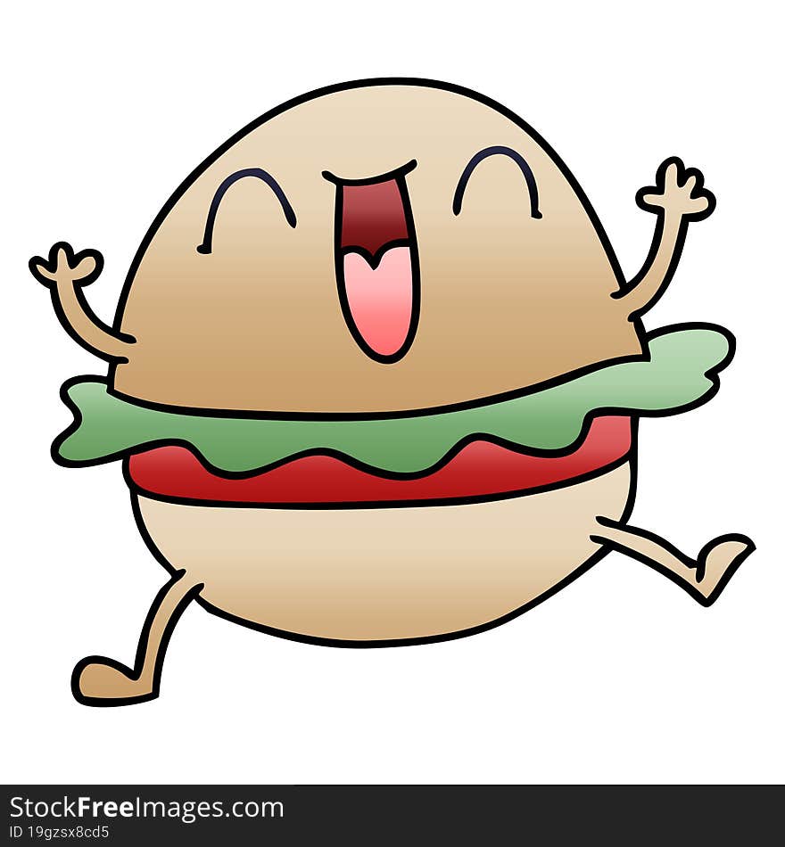 quirky gradient shaded cartoon happy veggie burger