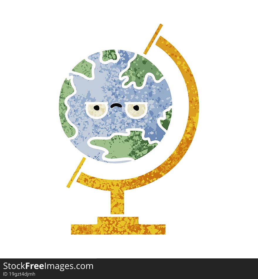 retro illustration style cartoon of a globe of the world