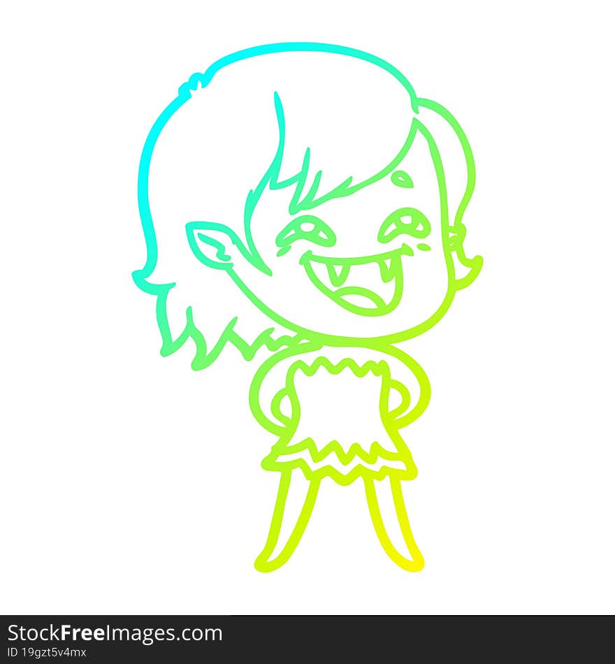 cold gradient line drawing of a cartoon laughing vampire girl