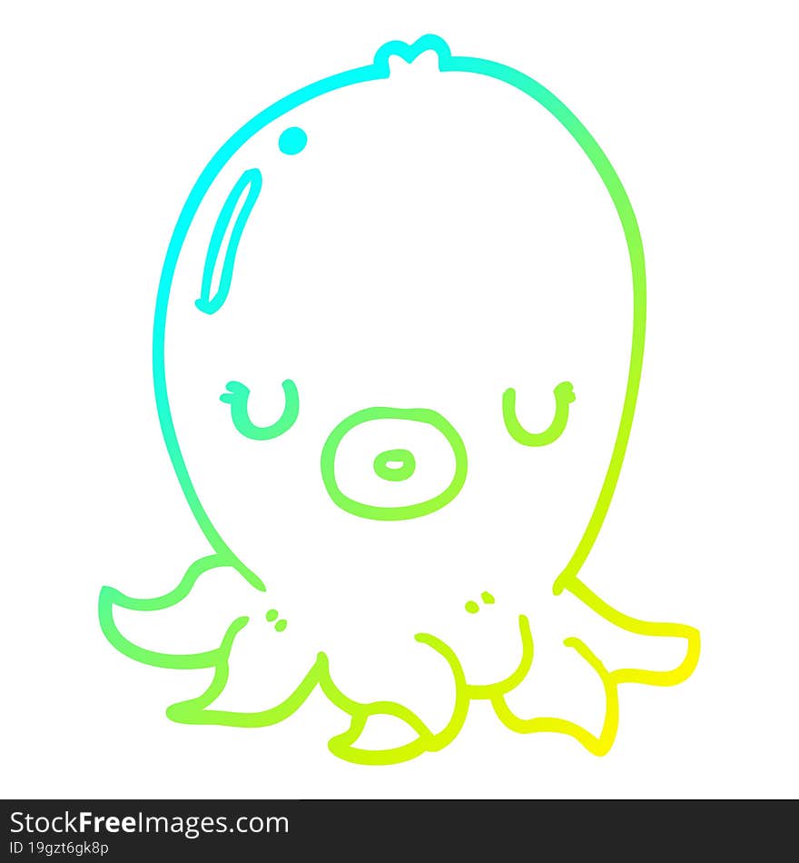 Cold Gradient Line Drawing Cartoon Octopus