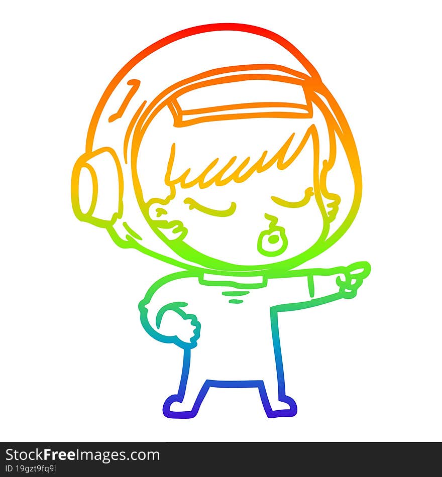 rainbow gradient line drawing cartoon pretty astronaut girl pointing