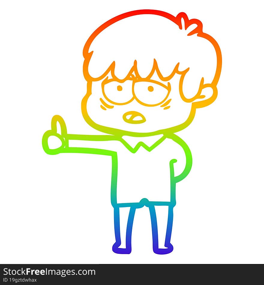 rainbow gradient line drawing cartoon exhausted boy