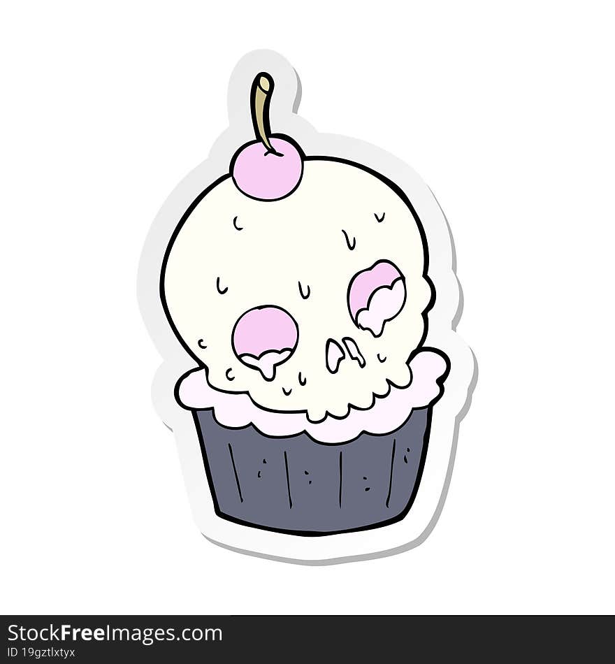 sticker of a cartoon halloween cup cake