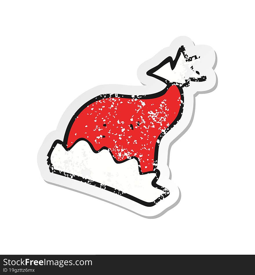 Retro Distressed Sticker Of A Cartoon Santa Hat