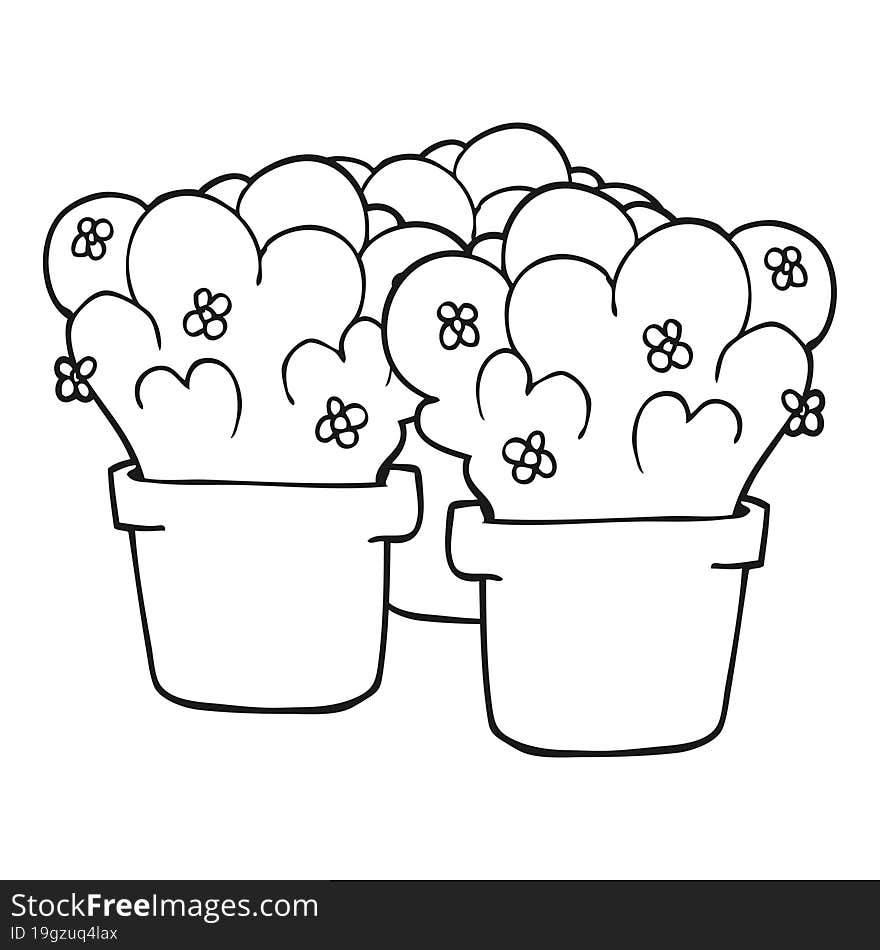 black and white cartoon potted plants