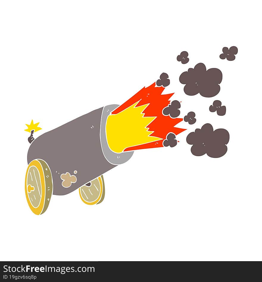 flat color illustration of a cartoon big cannon firing