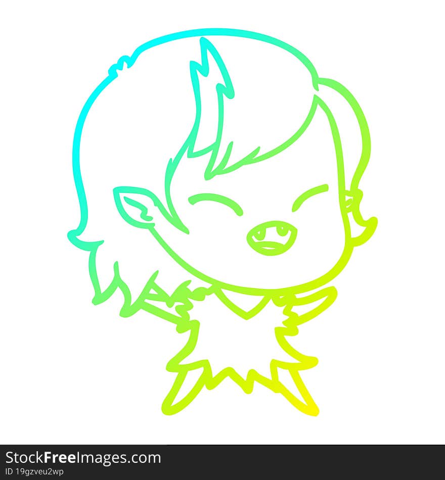 cold gradient line drawing of a cartoon laughing vampire girl