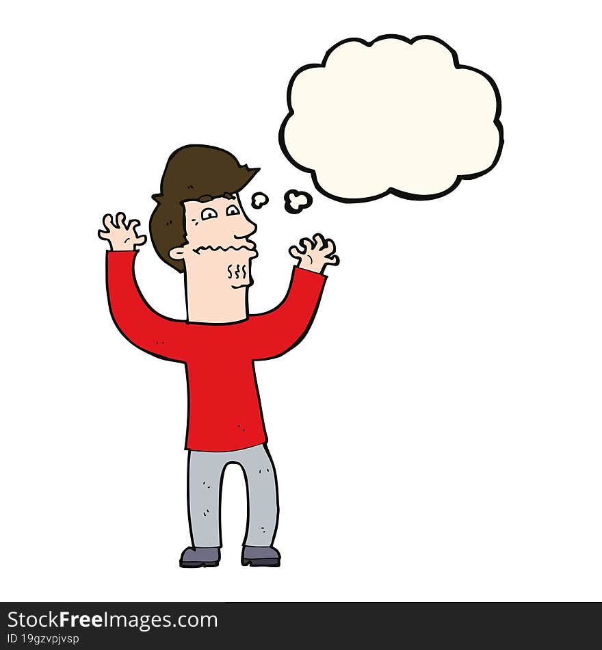 cartoon nervous man with thought bubble