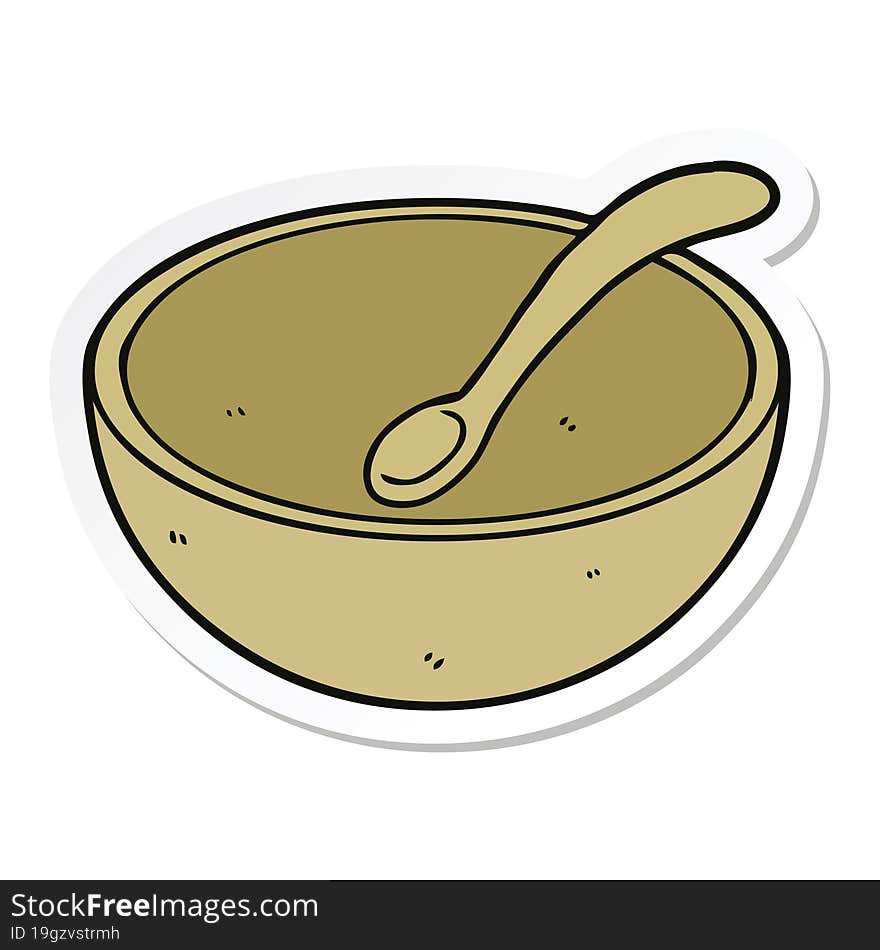 sticker of a cartoon wooden bowl and spoon