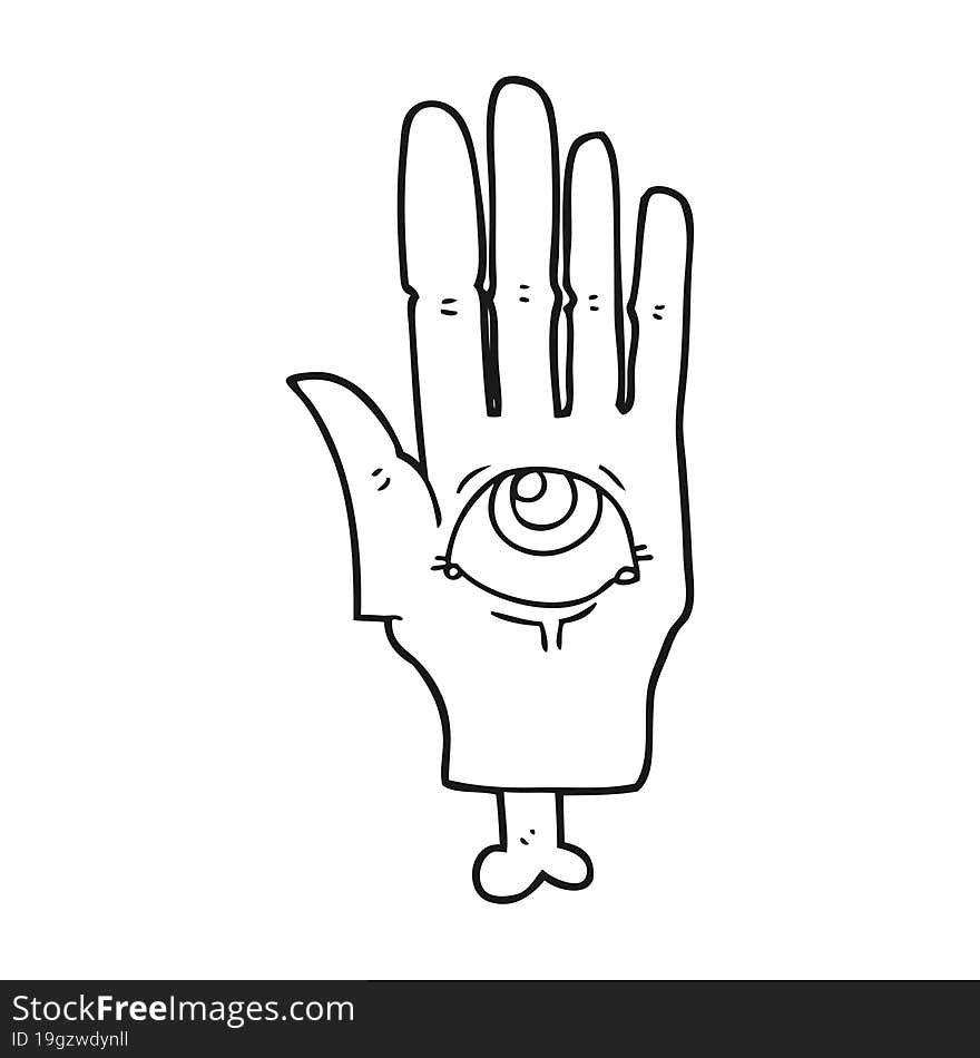 black and white cartoon spooky eye hand