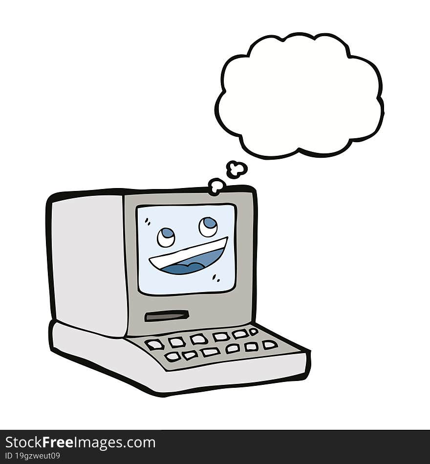 cartoon old computer with thought bubble