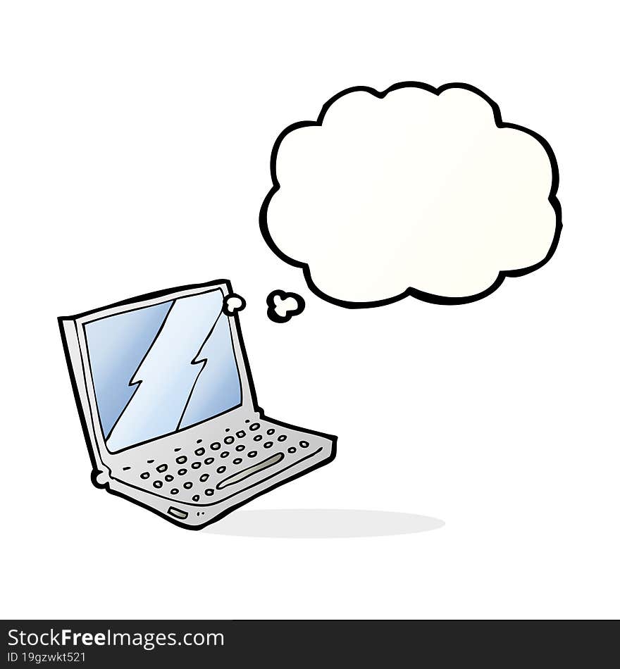 cartoon laptop computer with thought bubble