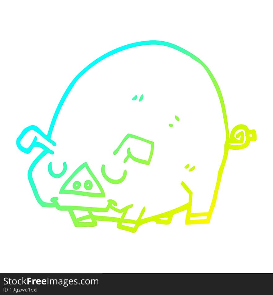 cold gradient line drawing cartoon fat pig