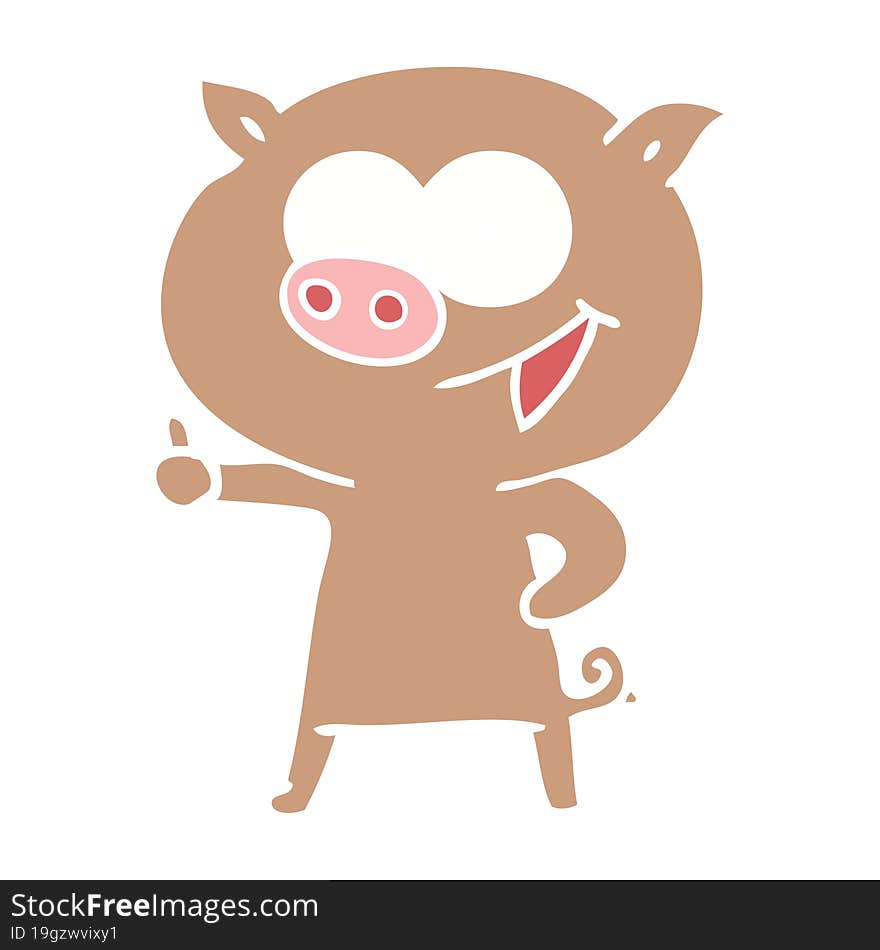 cheerful pig flat color style cartoon