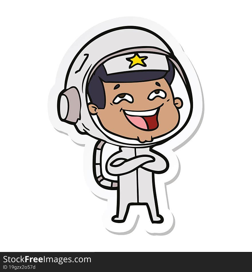 sticker of a cartoon laughing astronaut