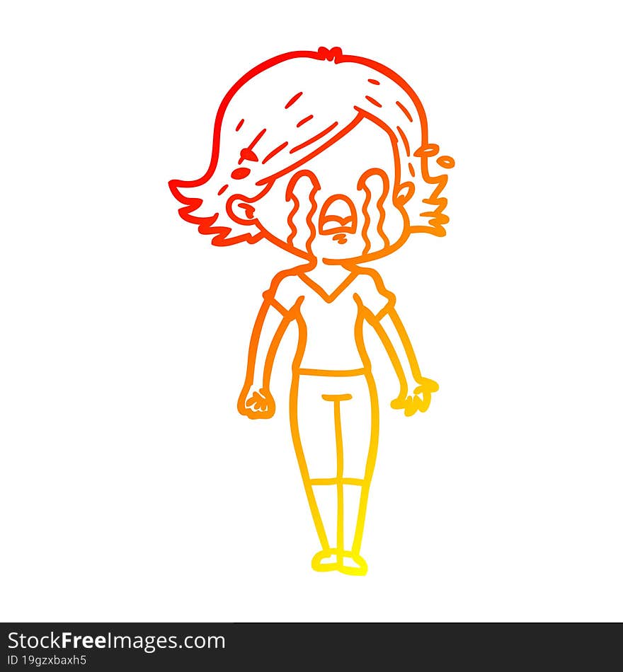 warm gradient line drawing cartoon woman crying