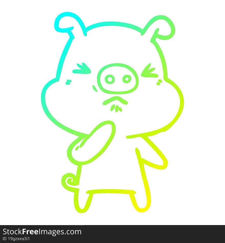 cold gradient line drawing cartoon angry pig