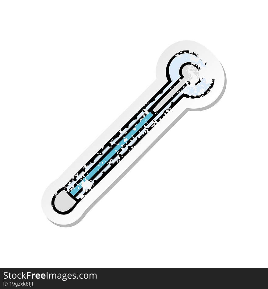 distressed sticker of a quirky hand drawn cartoon thermometer