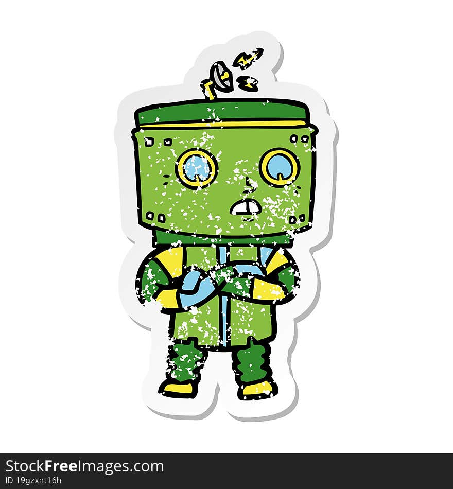 distressed sticker of a cartoon robot