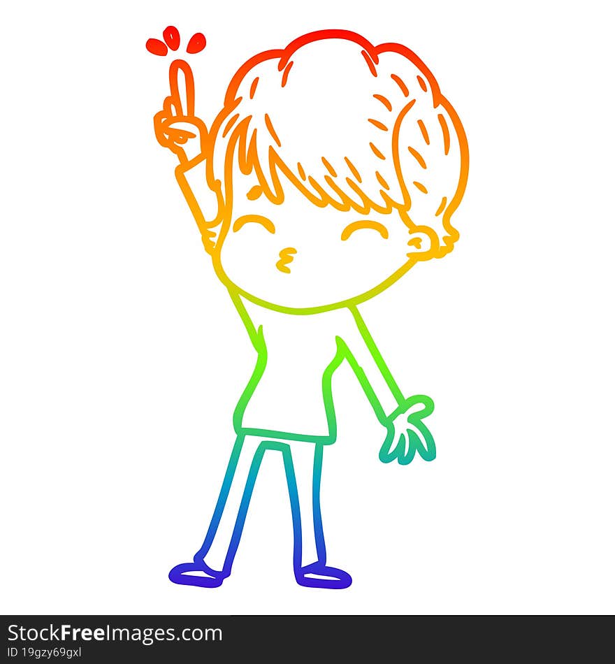 Rainbow Gradient Line Drawing Cartoon Woman Thinking