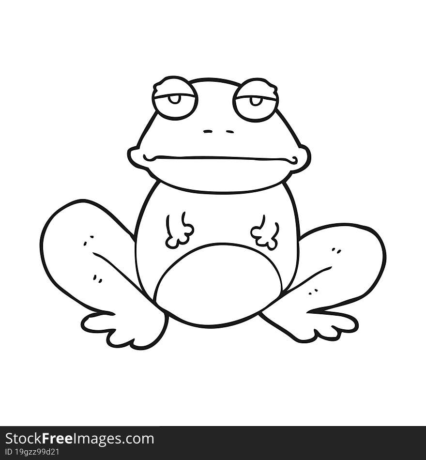 freehand drawn black and white cartoon frog