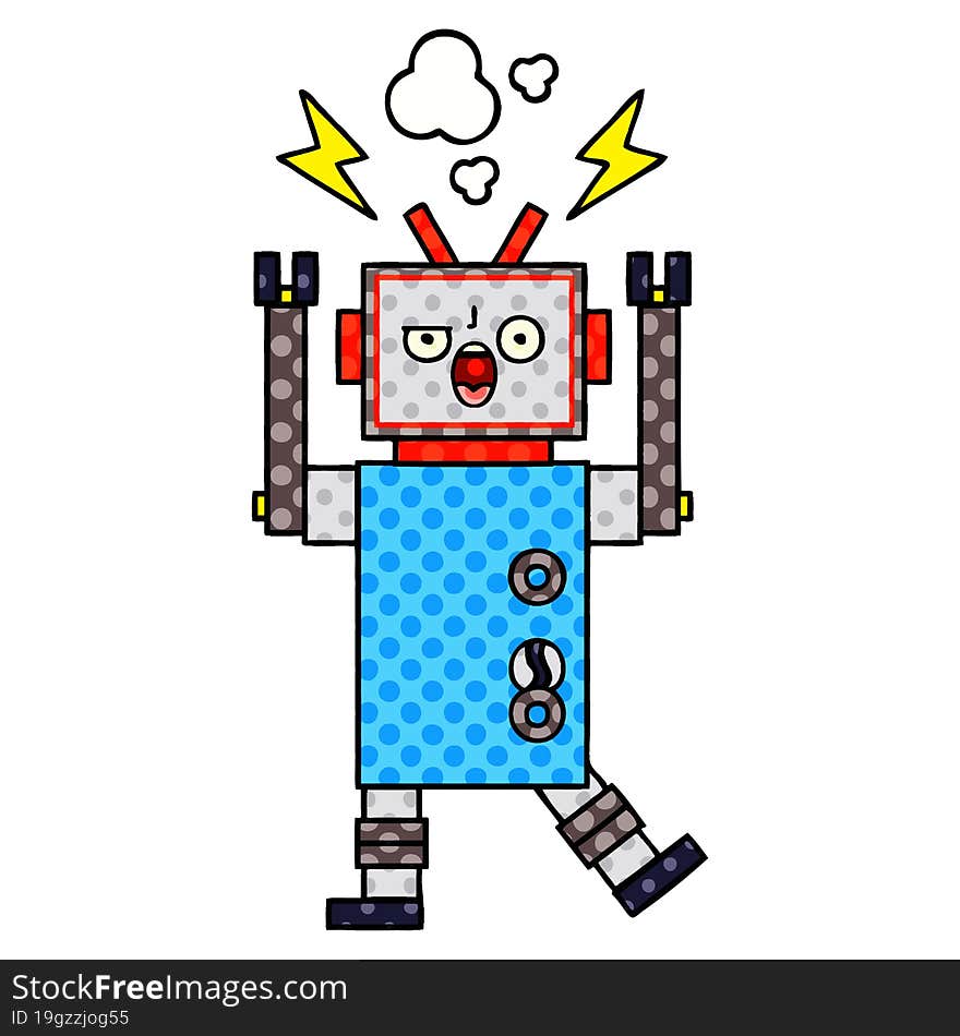 comic book style cartoon broken robot