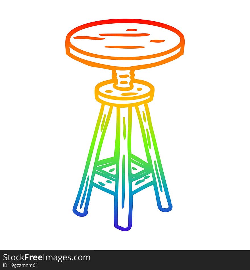 rainbow gradient line drawing of a adjustable artist stool