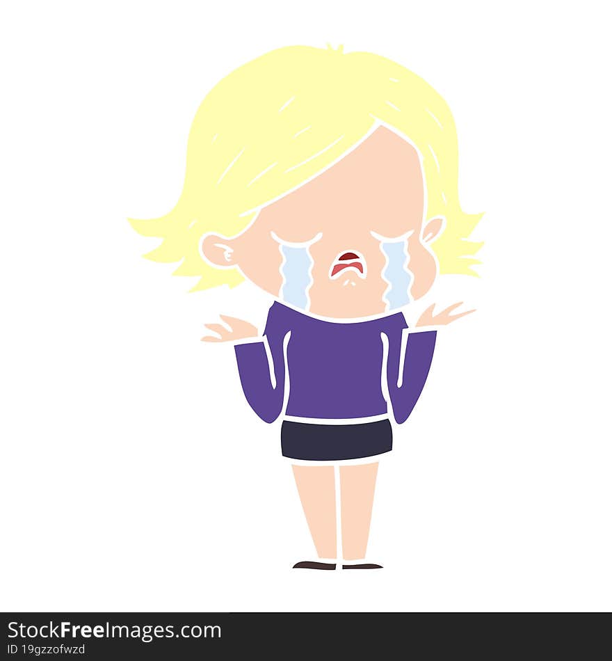 flat color style cartoon girl crying