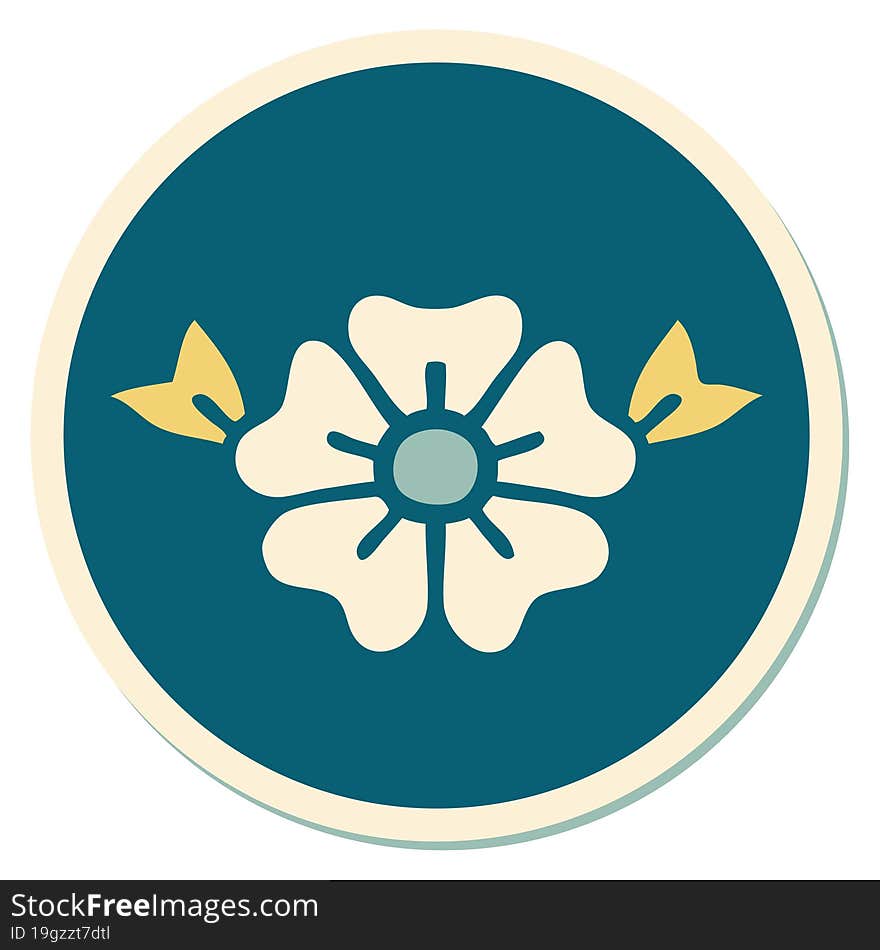 sticker of tattoo in traditional style of a flower. sticker of tattoo in traditional style of a flower