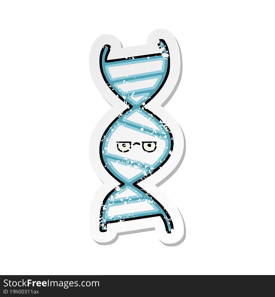 distressed sticker of a cute cartoon DNA strand