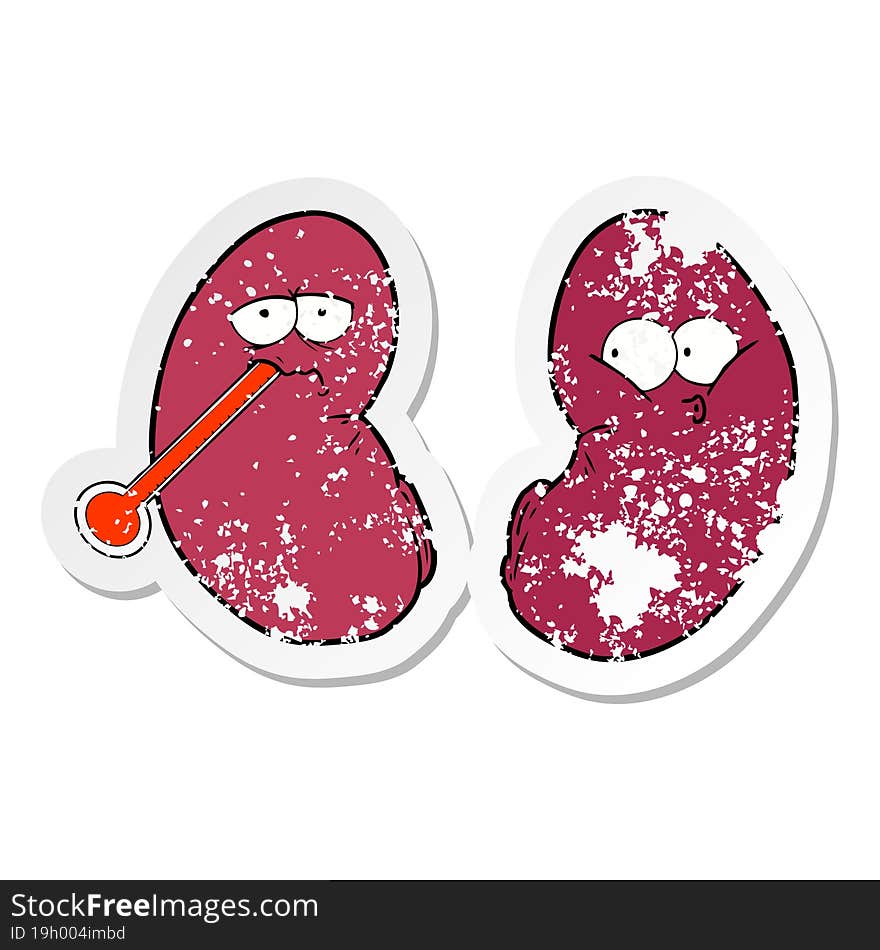 distressed sticker of a cartoon unhealthy kidney