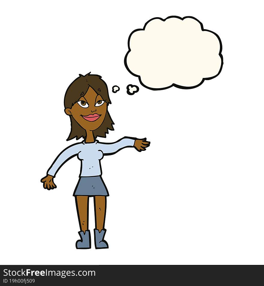 Cartoon Woman Making Hand Gesture With Thought Bubble