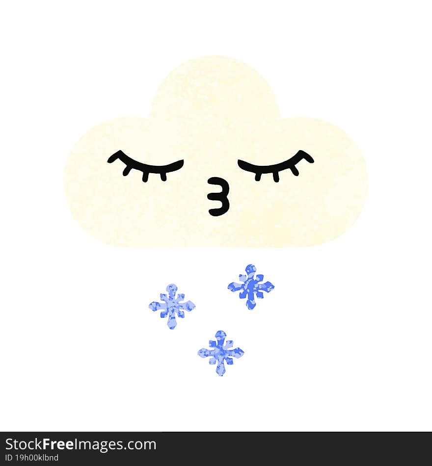 retro illustration style cartoon of a snow cloud