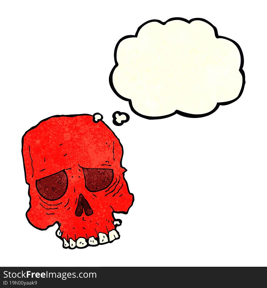 cartoon spooky skull with thought bubble