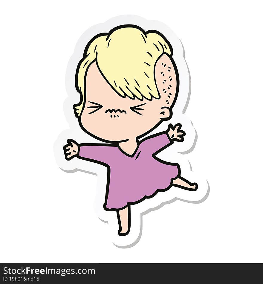 sticker of a cartoon annoyed hipster girl