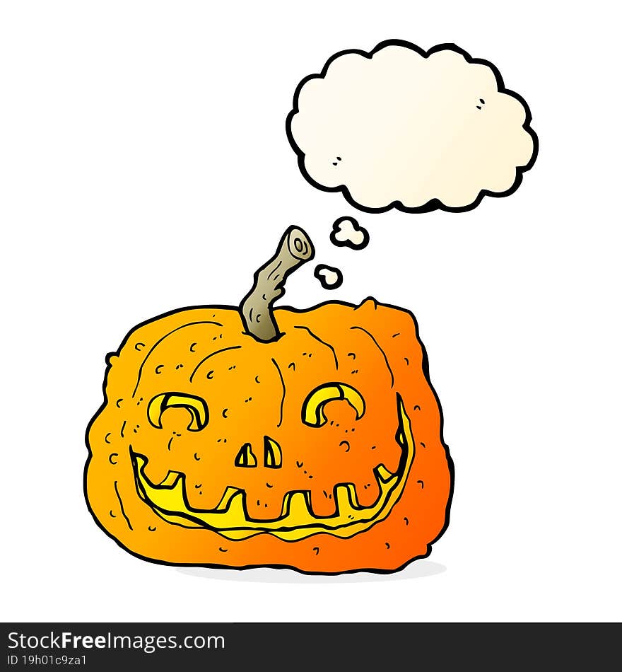 cartoon pumpkin with thought bubble