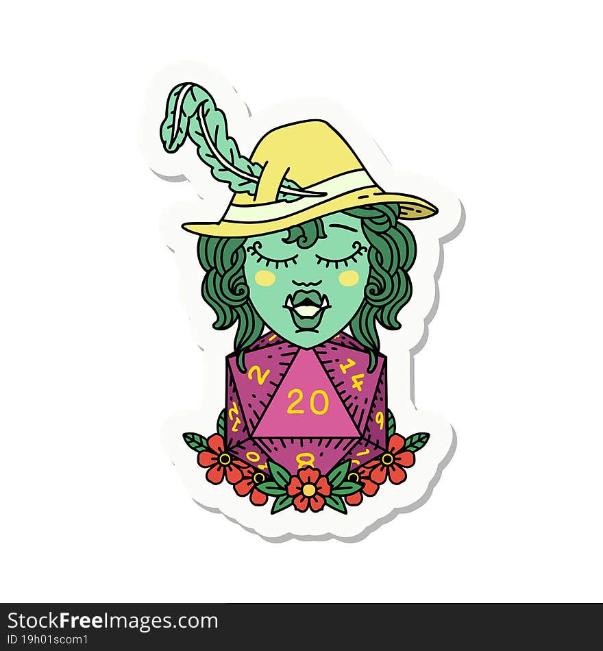 half orc bard with natural twenty dice roll  sticker