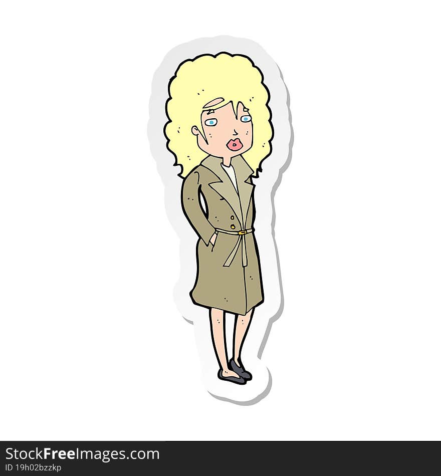 sticker of a cartoon woman in trench coat