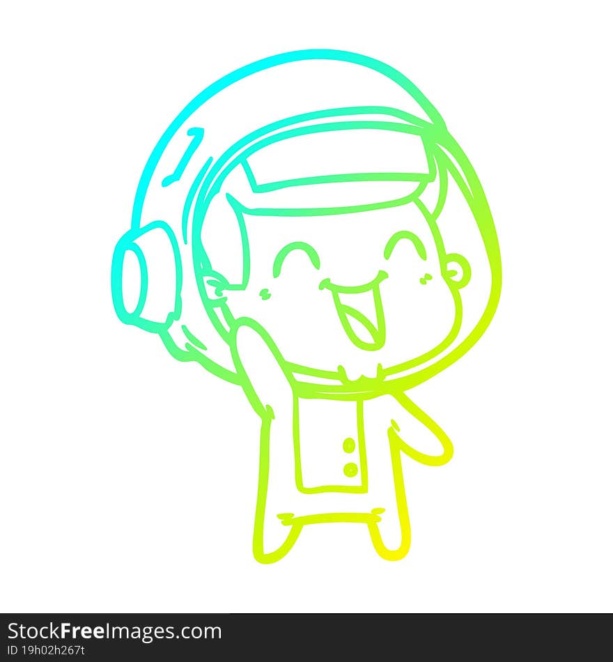 cold gradient line drawing of a happy cartoon astronaut