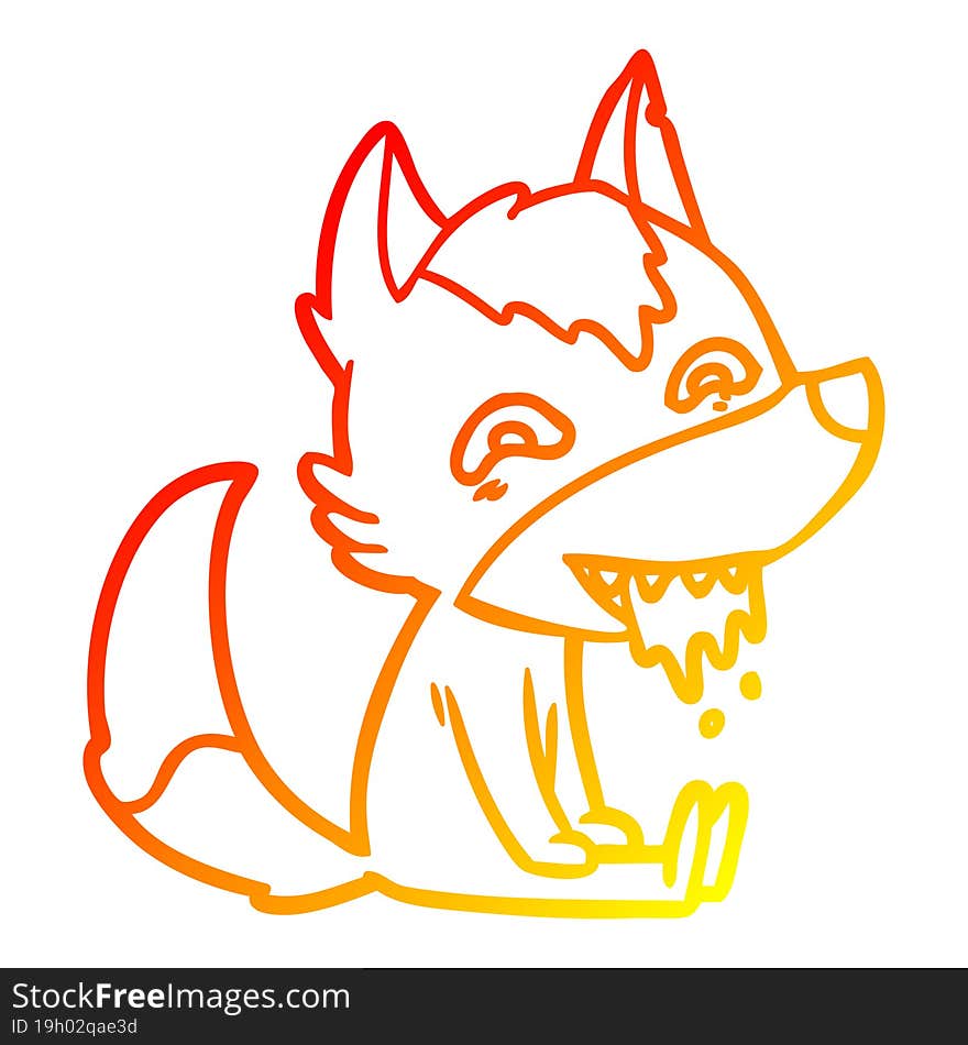 warm gradient line drawing cartoon hungry wolf sitting waiting