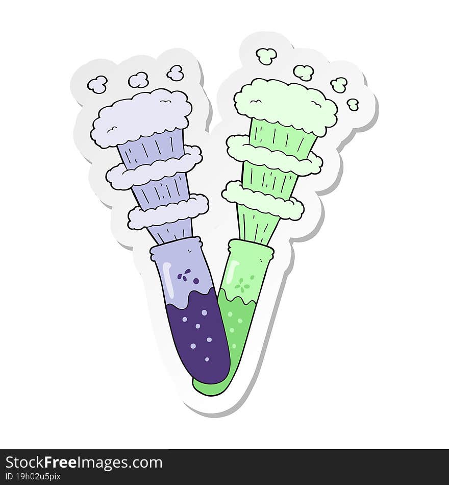 Sticker Of A Cartoon Chemicals In Test Tubes