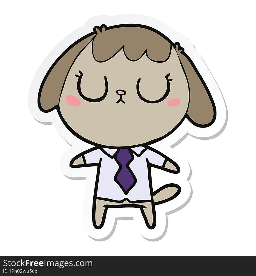 sticker of a cute cartoon dog wearing office shirt